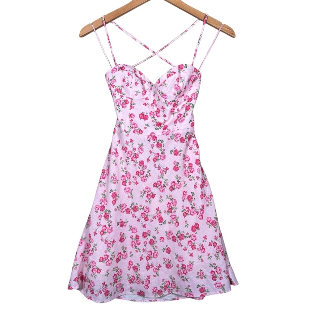 ZARA Dainty Floral Linen Fit & Flare Strappy Mini Dress - Picture 15 of 15